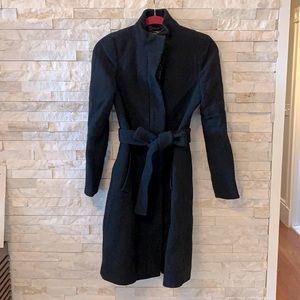 J.Crew Double Cloth Black Jacket Wool blend topcoat with belt. Size: 0